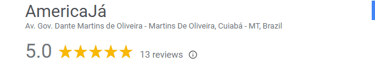 Avaliação do Google de media de 5 estrelas de um cliente