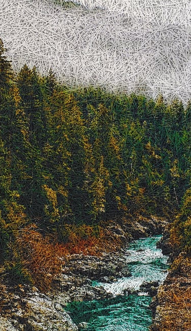 Forest and River in autumn on Nordic art acoustic panel