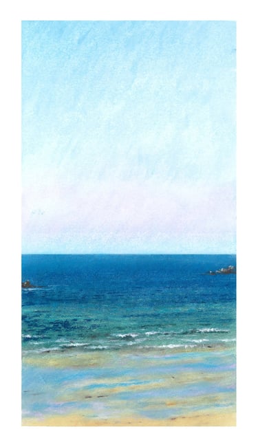 Dessin au pastel sec représentant la Plage du Sillon à Saint-Malo