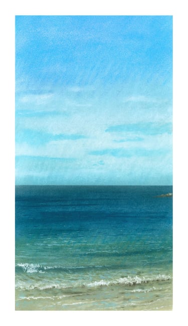 Dessin au pastel sec représentant la Plage du Sillon à Saint-Malo