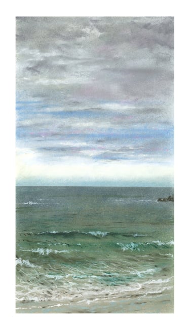 Dessin au pastel sec représentant la Plage du Sillon à Saint-Malo