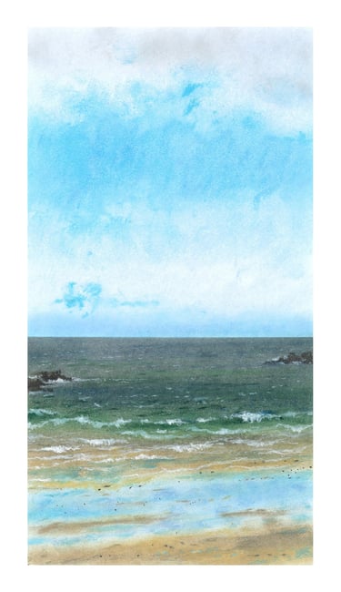 Dessin au pastel sec représentant la Plage du Sillon à Saint-Malo