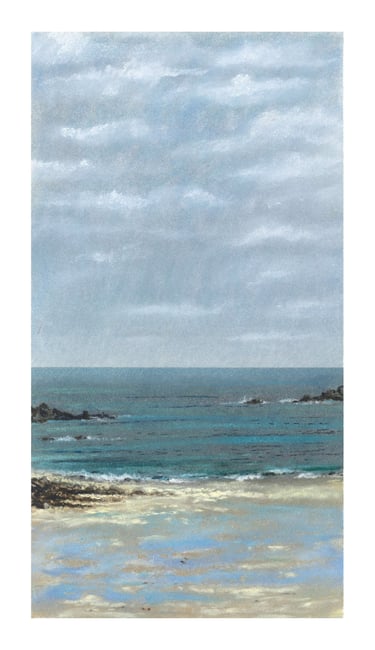 Dessin au pastel sec représentant la Plage du Sillon à Saint-Malo