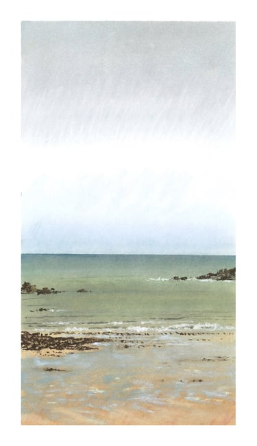 Dessin au pastel sec représentant la Plage du Sillon à Saint-Malo