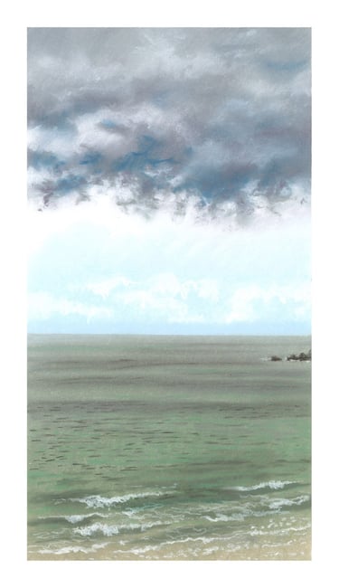 Dessin au pastel sec représentant la Plage du Sillon à Saint-Malo