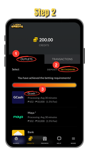 step 2 of how to cash out at phsabong