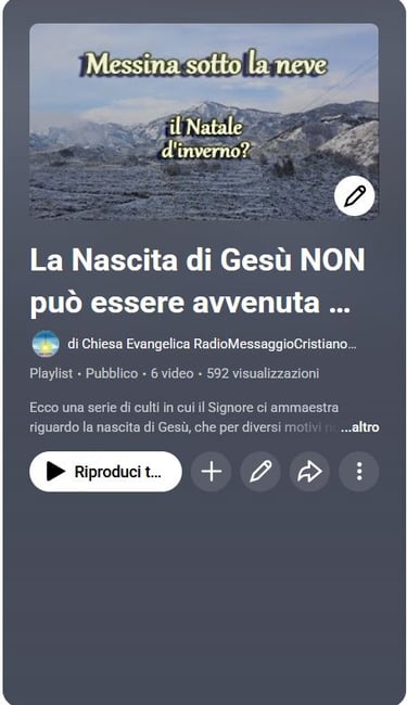 Anteprima del link della playlist di video dei culti riguardo la nascita di Gesù