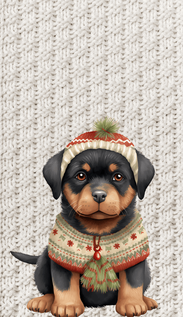 Cute Rottweiler in a Christmas sweater