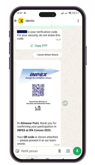 Mobile interface for one-time QR code registration on event gamification platform