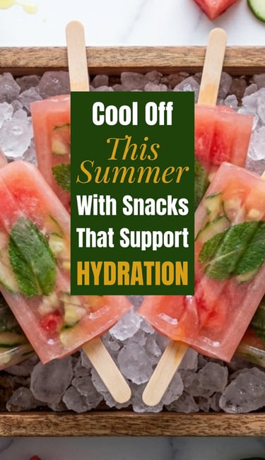 Refreshing watermelon and cucumber popsicles with mint leaves on a bed of ice for summer hydration.
