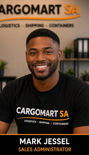 Portrait of Mark Jessel, a smiling Sales Administrator at CargoMart SA logistics and shipping company.