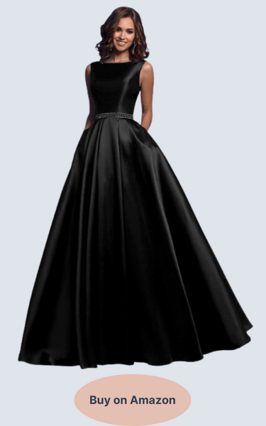 OFEECHUN Women's A Line Satin Prom Dresses Long Ball Gown Ruched Beaded Evening Formal Party Dress w