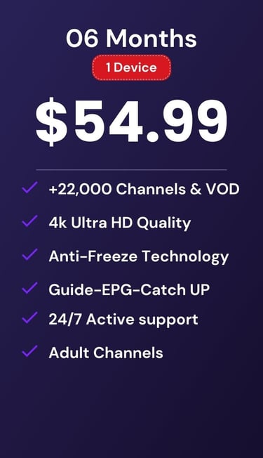 drogon tv subscription plan for 6 months at $54.99 featuring 4k HD quality and 22,000 channels.