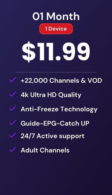 drogon tv-drogontv subscription plan for 1 month at $11.99 featuring 4k HD and 22,000 channels.