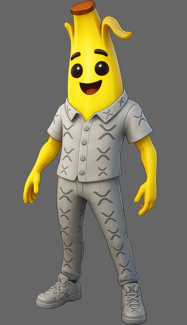 a cartoon banana banana character in a gray shirt