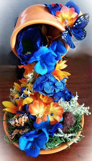 Floating tea cup with butterflies and flowers..