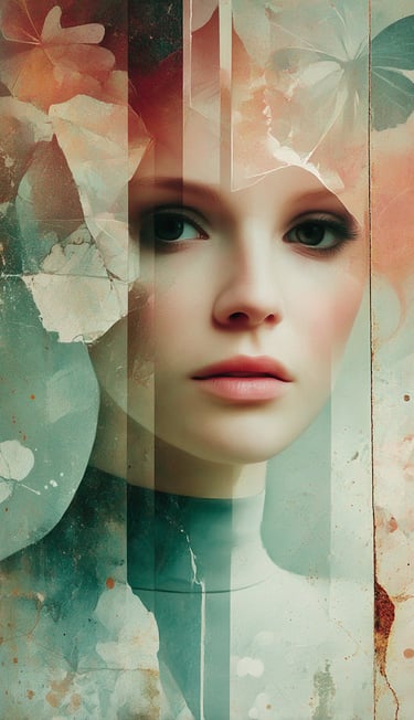 Portrait d'une femme dans les tons rose et bleu, elle est douce, empathe et hypersensible