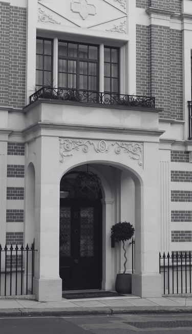 The exterior of a stately building in London's affluent Mayfair district, home to some of the city's