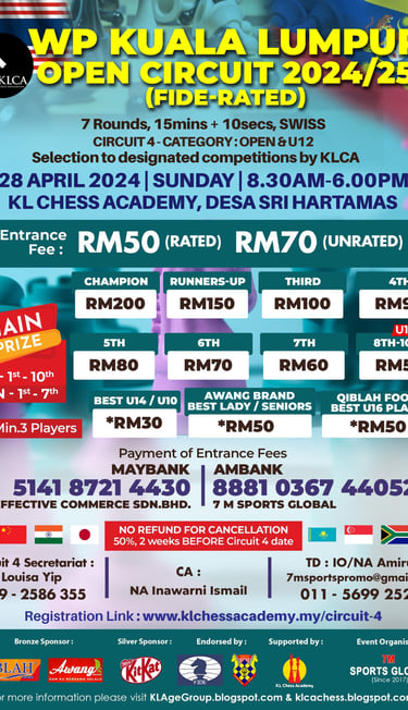 2024/25 WP Kuala Lumpur Open Circuit - Circuit 4. KL Chess Academy. Malaysia Chess Tournament. 