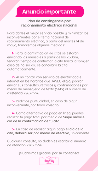 Comunicado por suspensión eléctrica en Costa Rica - Amy Ortiz Lash Artist
