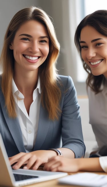 A vibrant office workspace with team members collaborating over laptops and sketches.