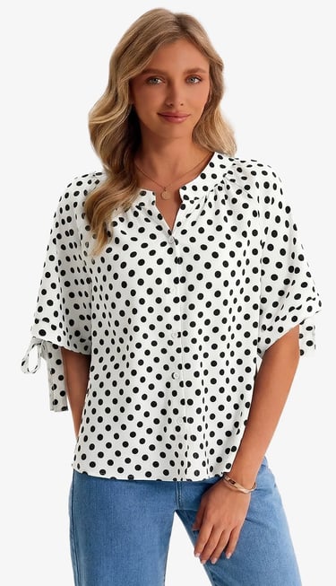 white polka dot blouse