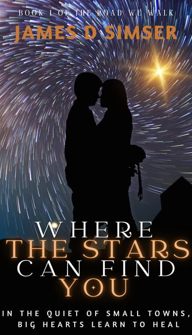 a couple kissing in front of a star filled sky