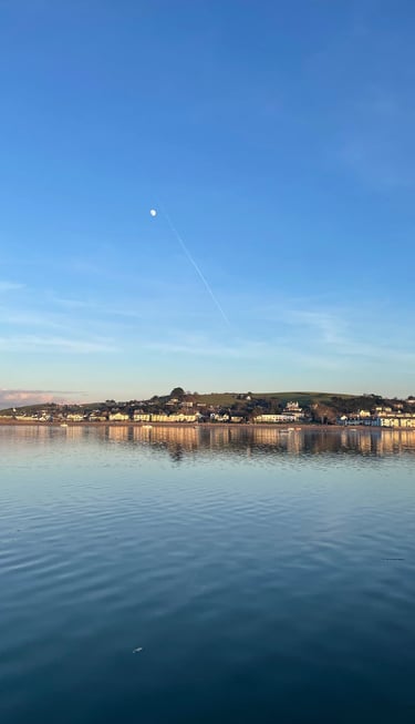 The moon shines over the water between Appledore and Instow