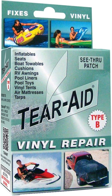 TEAR-AID Vinyl Repair Kit, Type B Clear Patch for Vinyl-Coated Materials, Works on Tents, Awnings, A