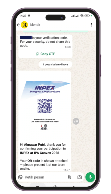 Mobile interface for one-time QR code registration on event gamification platform