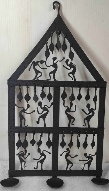 "Handcrafted hanging oil lamp with linked chain pattern–tribal forged art-Meant for export"
