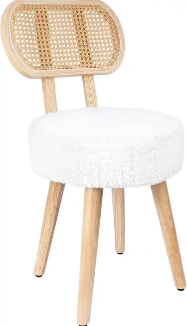 Rattan Dining Chair – Mid-Century Modern Bohemian Kitchen Chair, Solid Wood Accent Seat for Kitchen
