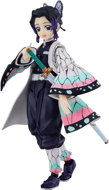Shinobu Kocho Demon Slayer action figure with butterfly wings haori and katana sword.