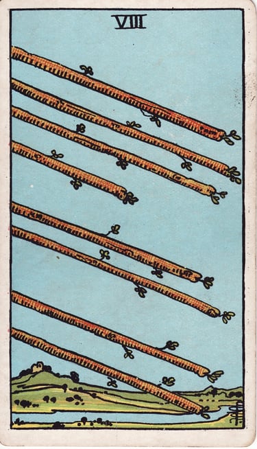 Eight of Wands meaning upright and reversed tarot card reading
