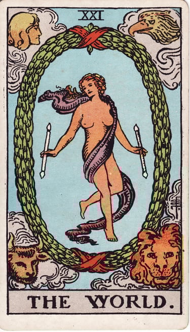 The World tarot card meaning – completion, fulfillment, and new cycles.