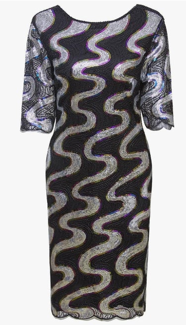 Vijiv 1920s Vintage Beaded Embellished Gatsby Flapper Party Cocktail Dress with 3/4 Sleeves