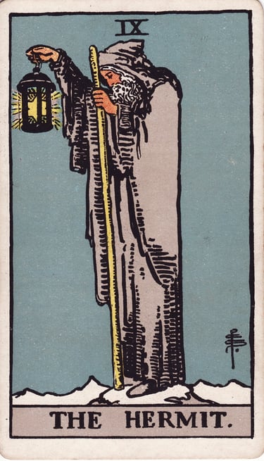 The Hermit tarot card meaning – introspection, solitude, and inner guidance.