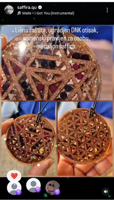 Prikaz ličnog medaljona sa svetim geometrijama, jednog od korisnika.