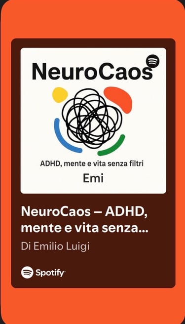 NeuroCaos Spotify podcast cover art by Emilio Luigi featuring ADHD and neurodiversity themes.