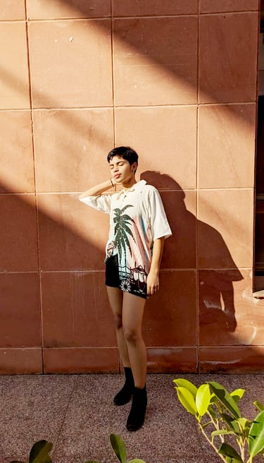 Tropical palm leaf print on modal silk for resort wear