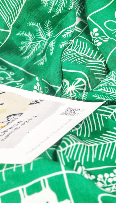 Minimal line-art pattern on Viscose silk