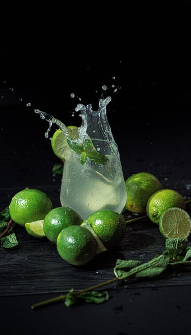 High-speed beverage photography of a lime mojito splash by a Toronto social media content agency.
