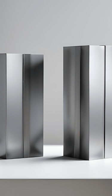 two silver metal boxes with a white background