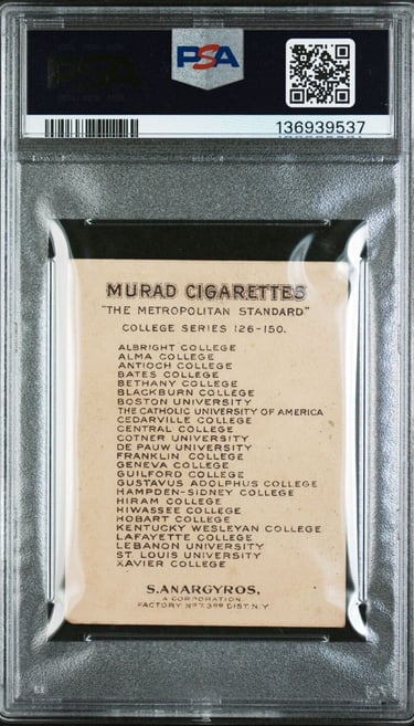 circa 1910 Xavier College Basketball card Murad Cigarettes T51 (back)