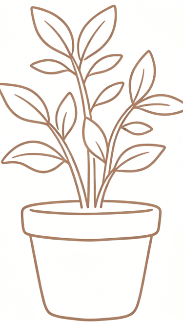 minimal line art potted plant icon, sketch style, single line, transparent background, SVG