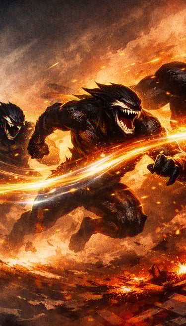 Arte conceitual do Titan Mandibula na linha do tempo simulando os demais usuários