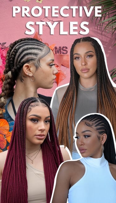 A side-by-side comparison of natural hair length before and after consistent use of protective styles, highlighting visible g