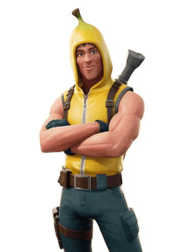 a man in a yellow hoodie and a banana peeler