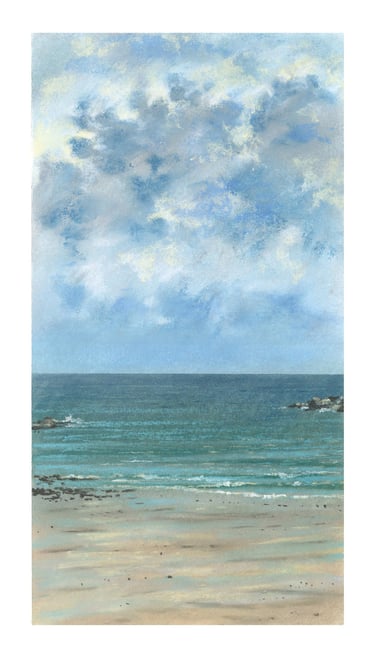 Dessin au pastel sec représentant la Plage du Sillon à Saint-Malo