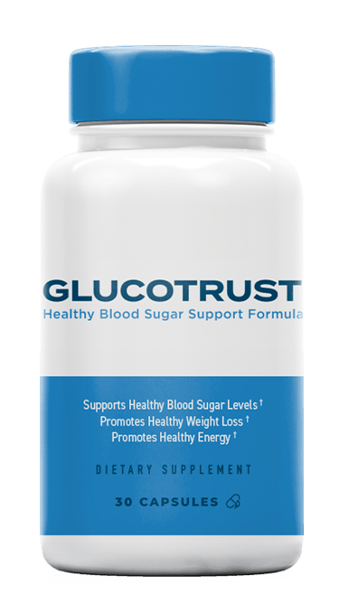 GlucoTrust dietary supplement bottle for healthy blood sugar support and weight loss.